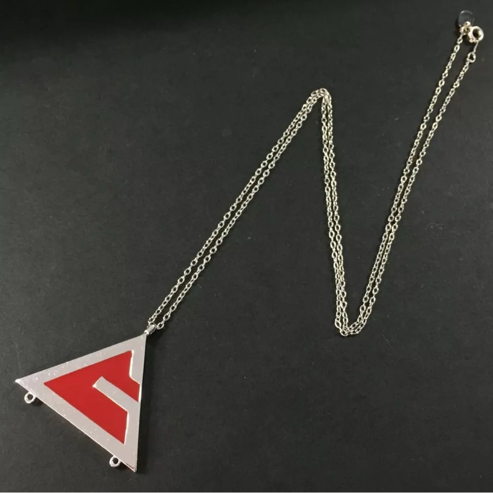 AUTH VINTAGE GIVENCHY G LOGO ENAMEL RED PENDANT SILVER NECKLACE JEWELRY